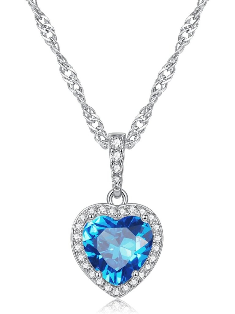Elegant Heart Pendant Necklace for Women & Teens, 14K White Gold, Cubic Zirconia